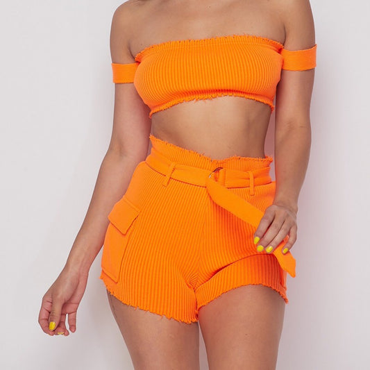 Buckle Rib Short Set Orange