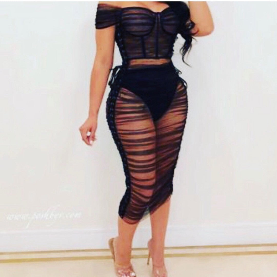 Black Mesh Evening Dress