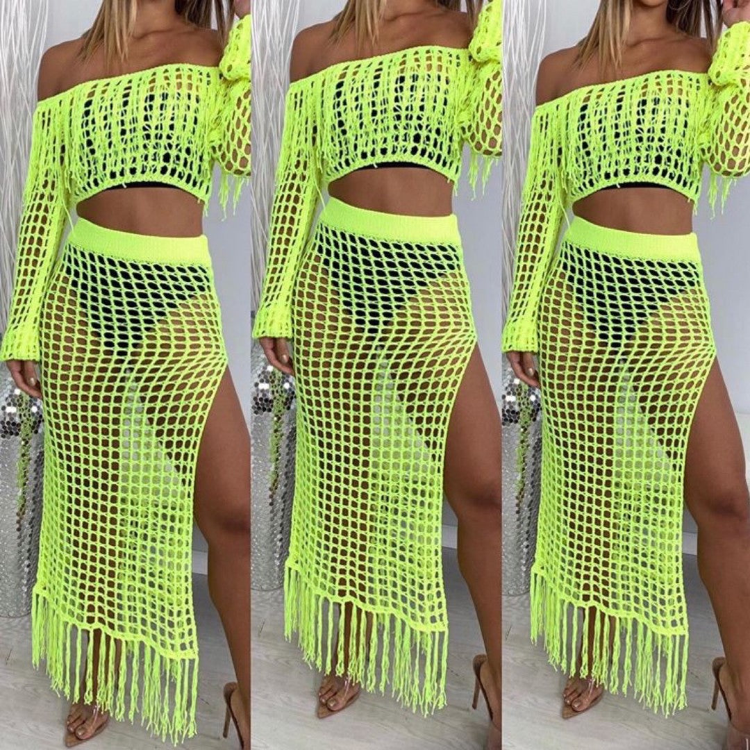 Neon Off The Shoulders Skirt Set Cover Up