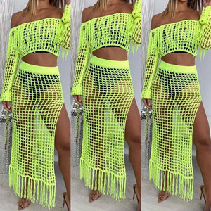 Neon Off The Shoulders Skirt Set Cover Up