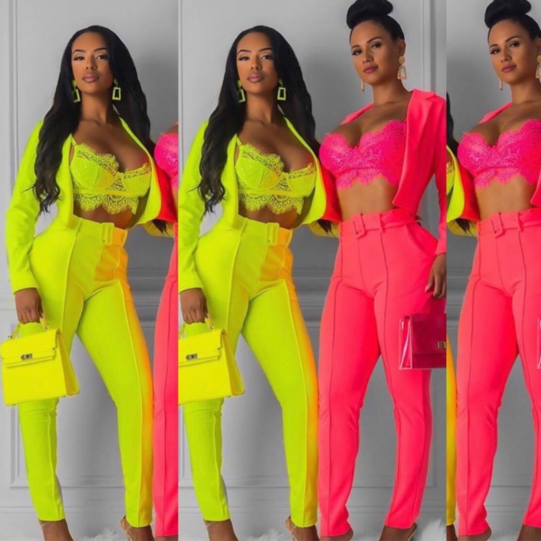 Neon Pink Two-Piece  Pants Set