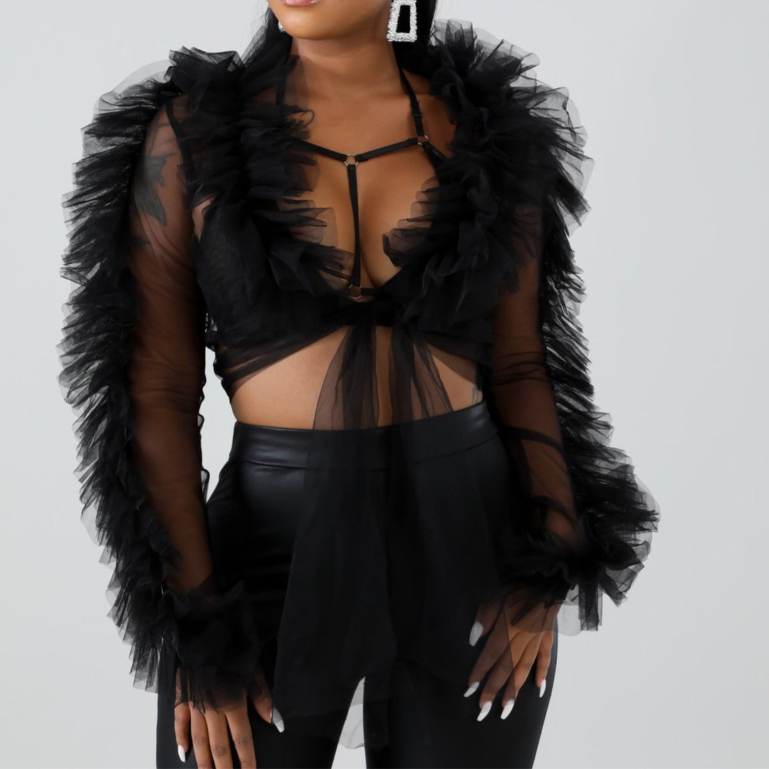 Tulle Sheer Tie Crop Top