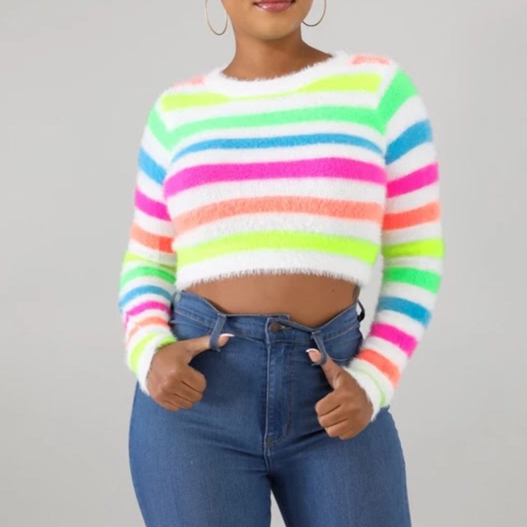 Fuzzy Neon Stripe Top