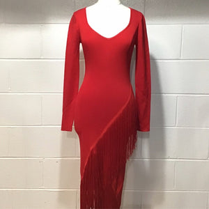 Red Long Fringe Mid- Length Dress