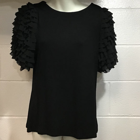Gracia Rigged Sleeve Black Top