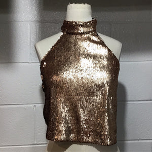 Celebrity Fashion Sequin Gold Halter Top