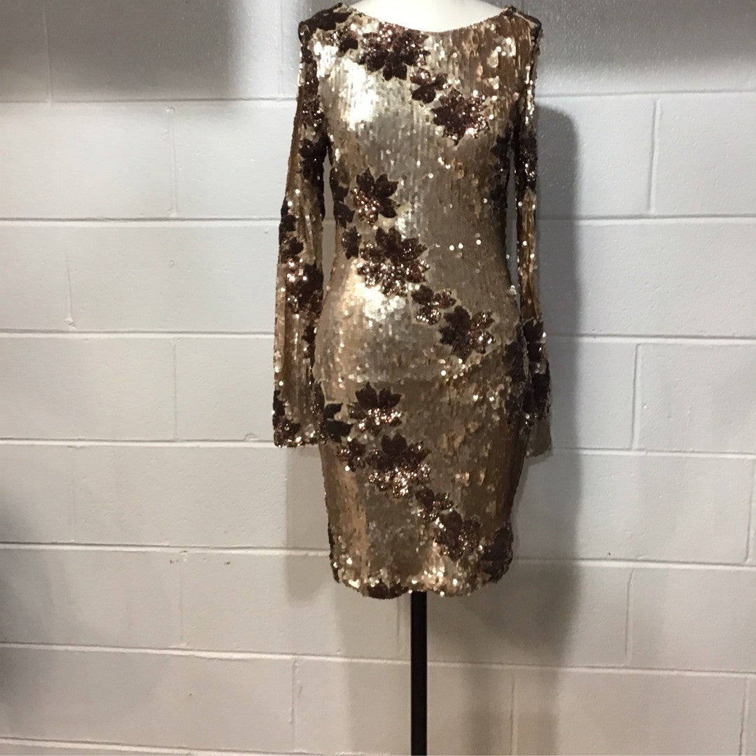 V-Neck Long Sleeve Sequin Dress