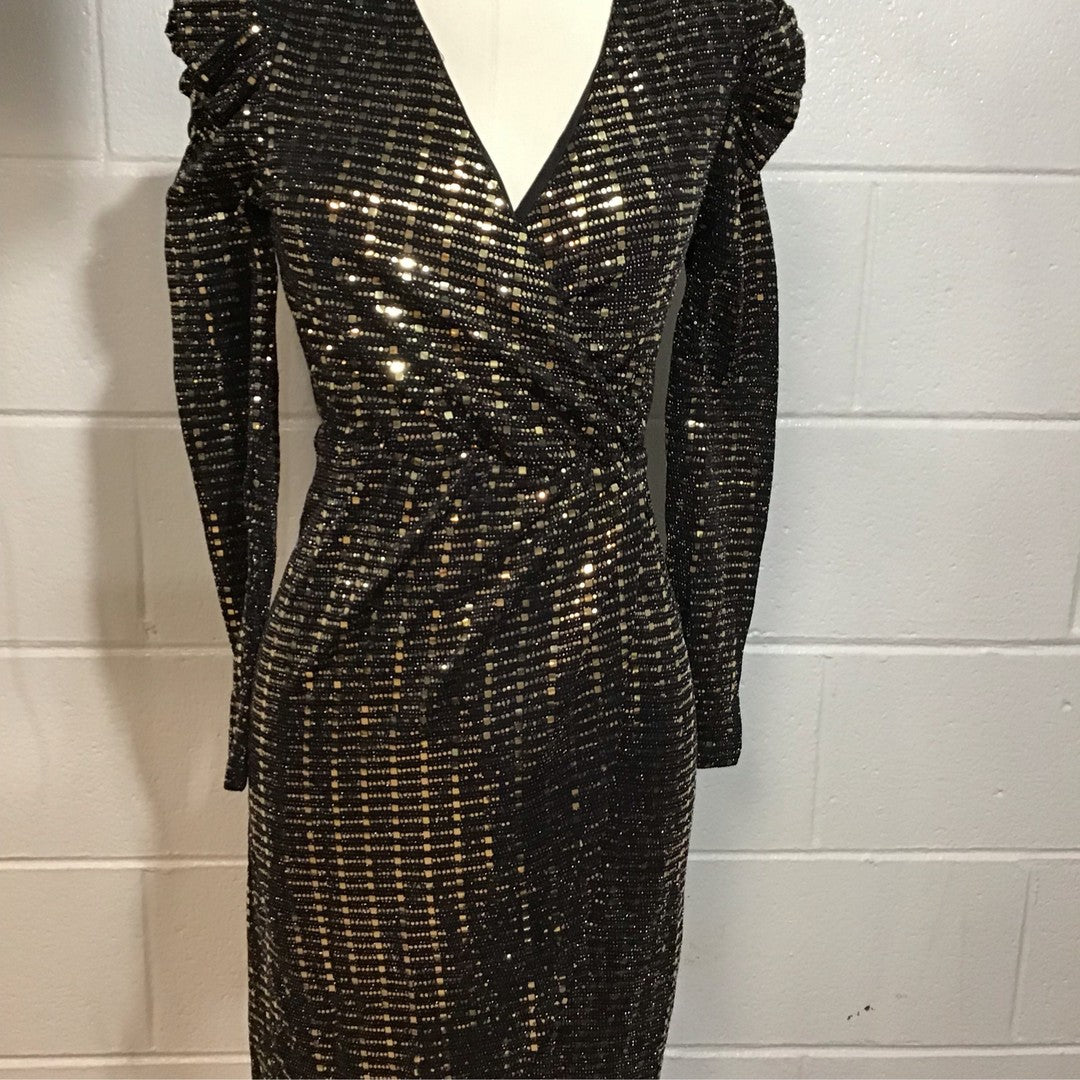 Black And Gold Fancy Sequin Dress