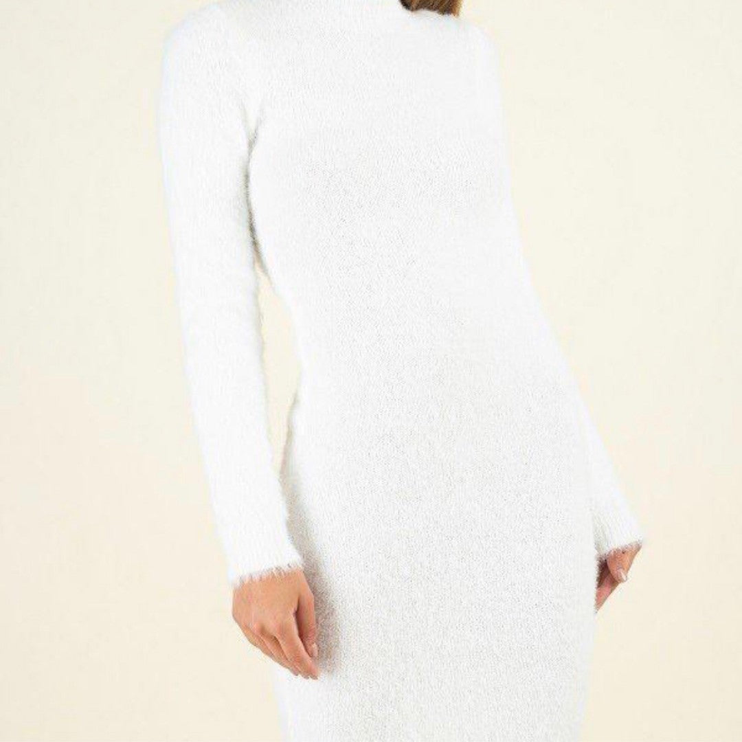 Fuzzy Neck Sweater Dress