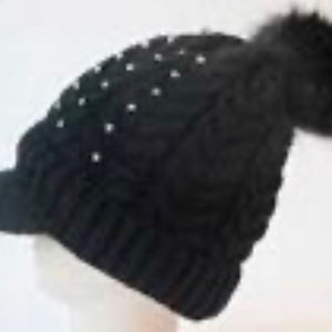 Knit Stone Pom Pom Hat W/visor