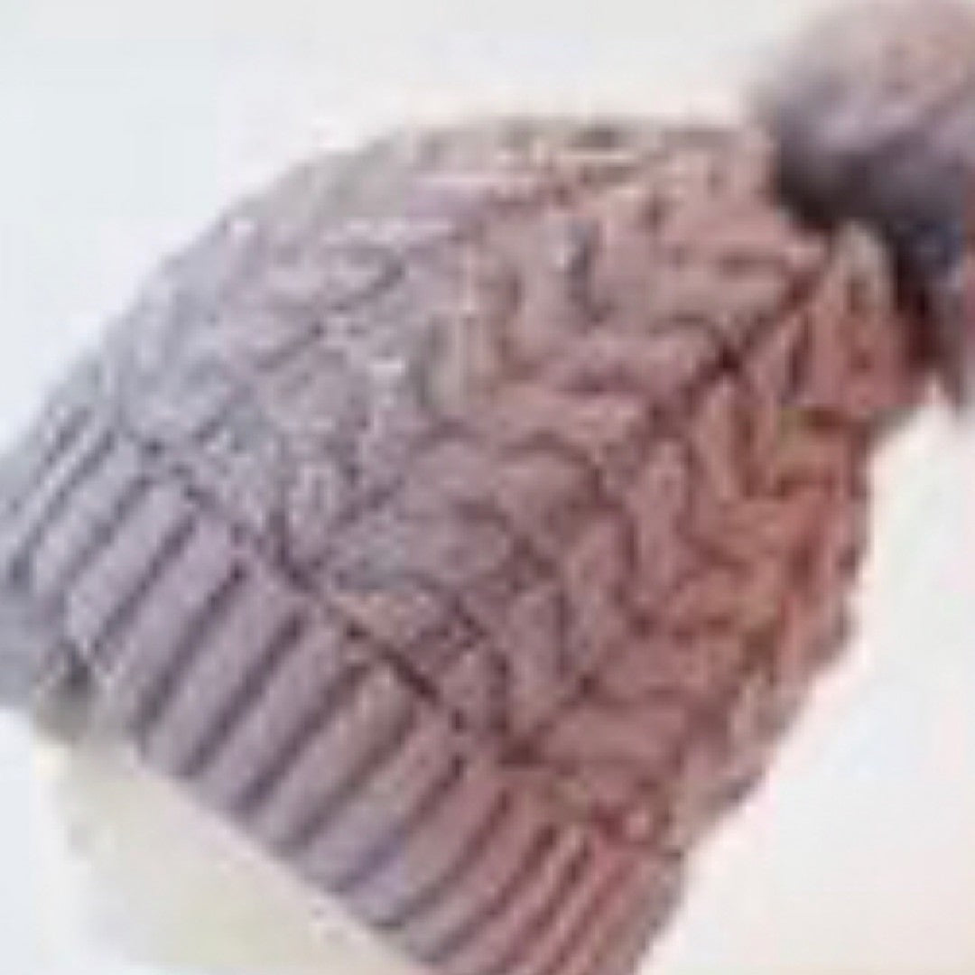 Knit Stone Pom Pom Hat W/Visor