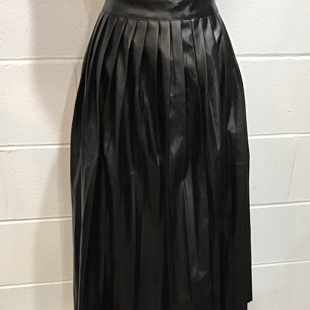 Pleated Faux Leather Skirt