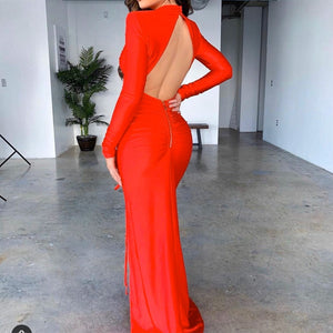 Red Long Back Out Bodycon Dress