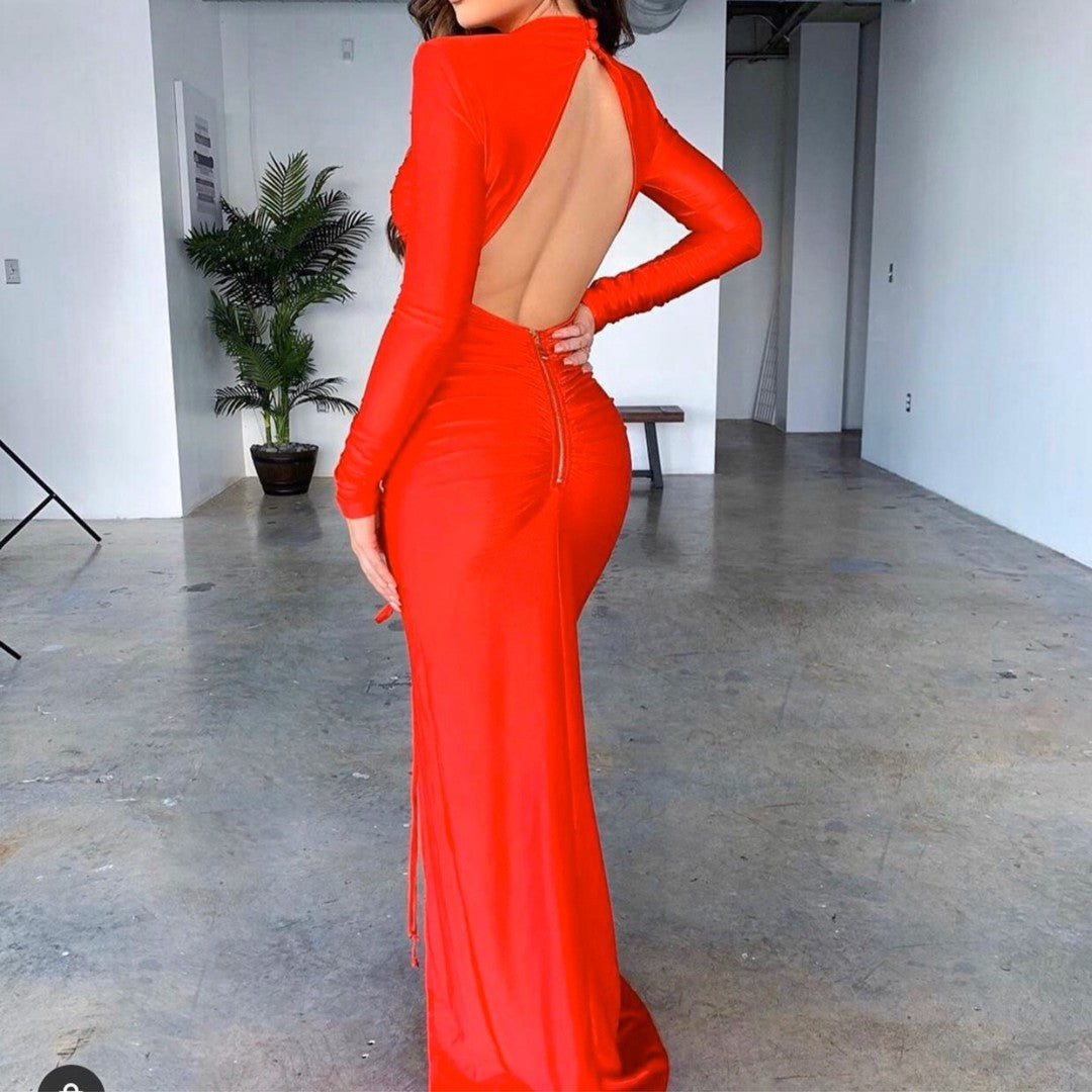 Red Long Back Out Bodycon Dress