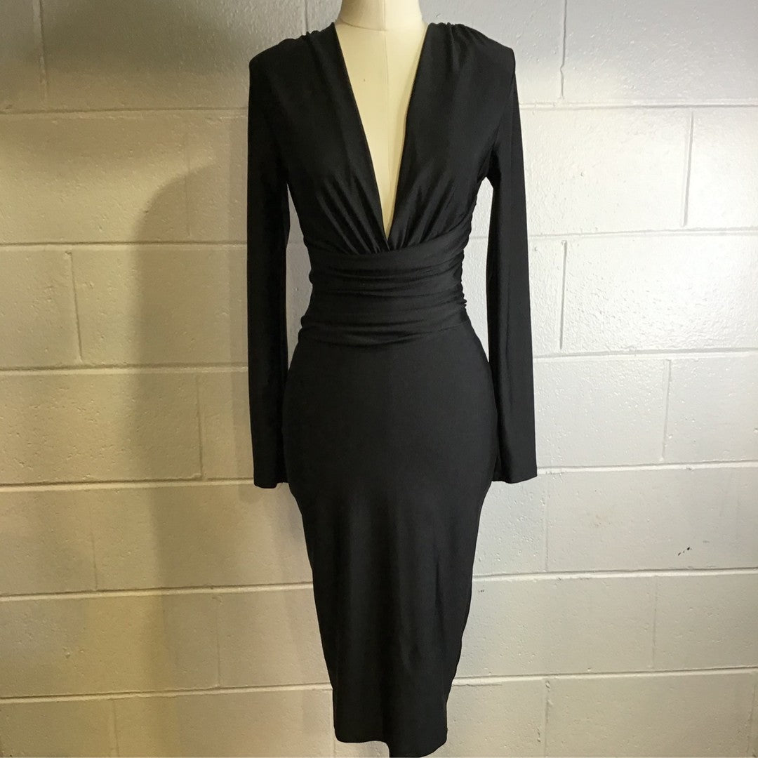 Black Long Sleeve V- Neck Dress