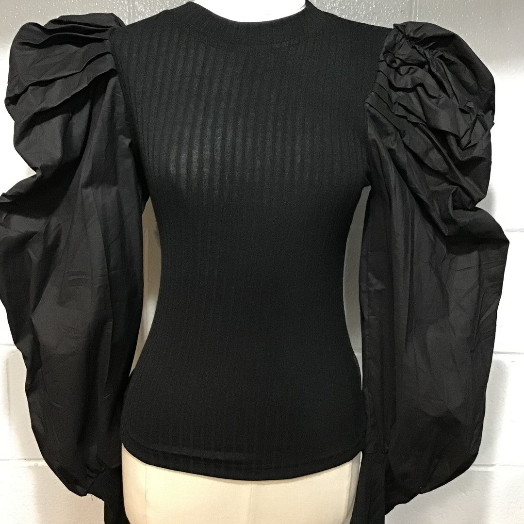 Fluffy Sleeve Body Fit Top