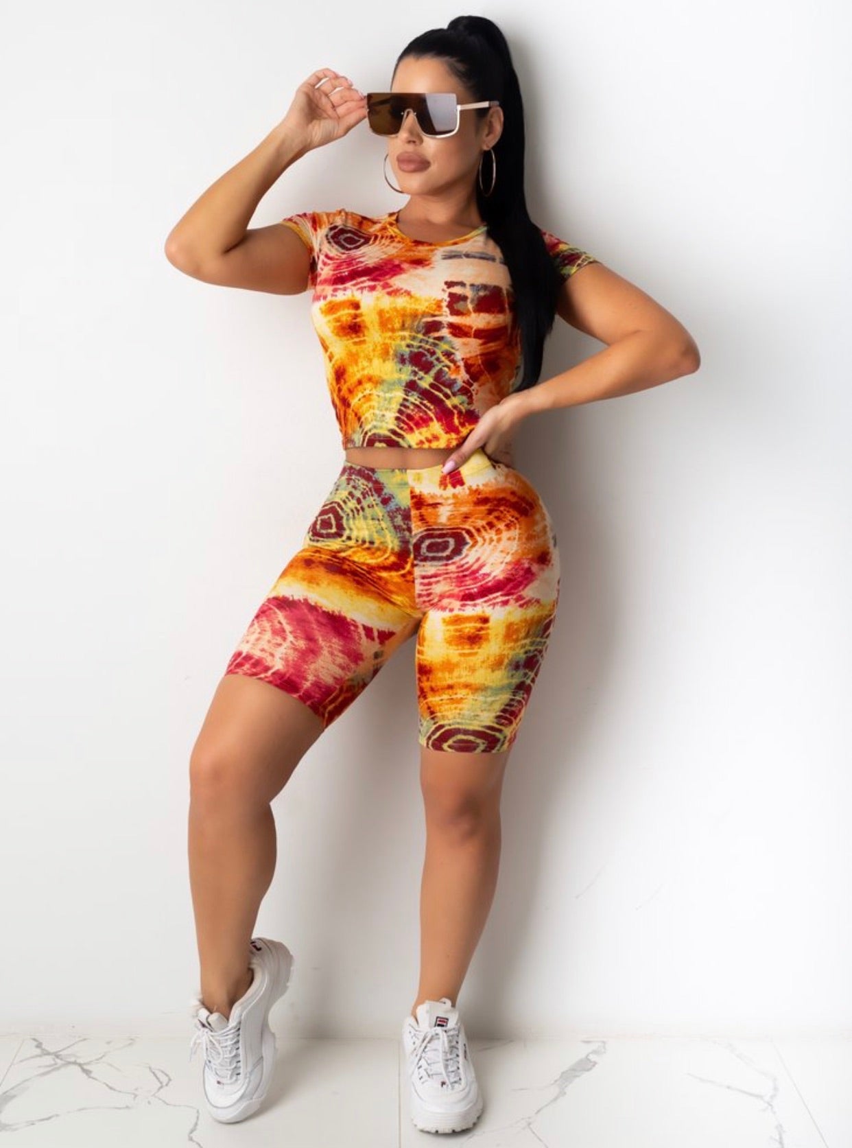 Tie Dye Crop Top & Biker Shorts Set