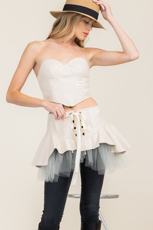 FAUX LEATHER CROP AND SKIRT SET
