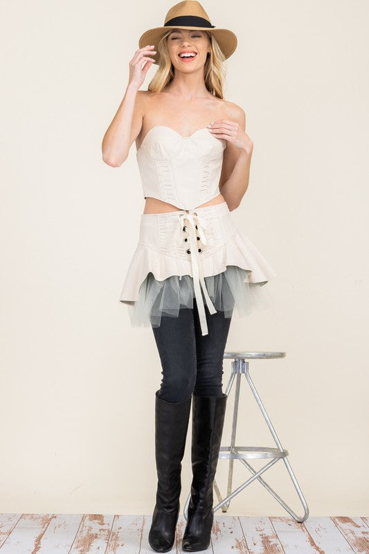 FAUX LEATHER CROP AND SKIRT SET