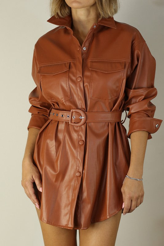 FAUX LEATHER BELT DRESS