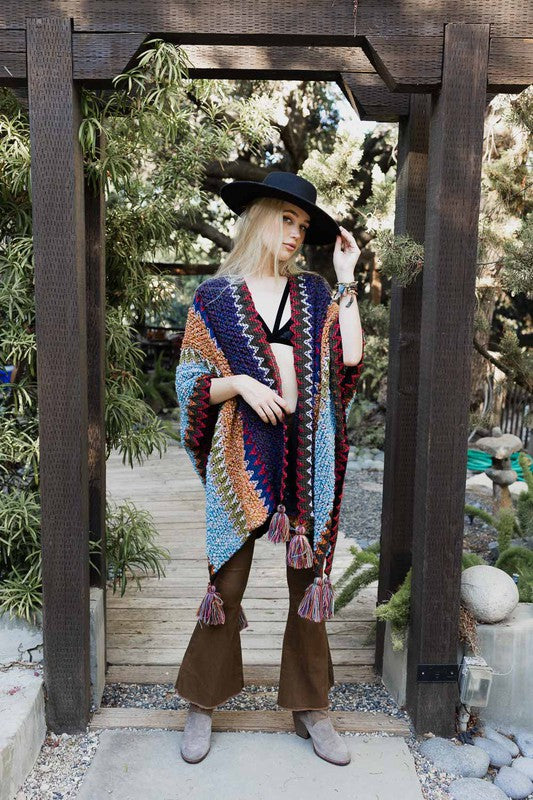 Colorful Crochet Patterned Ruana