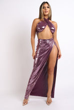 Load image into Gallery viewer, Foil Surplice Halter Top and Opened Maxi Skirt
