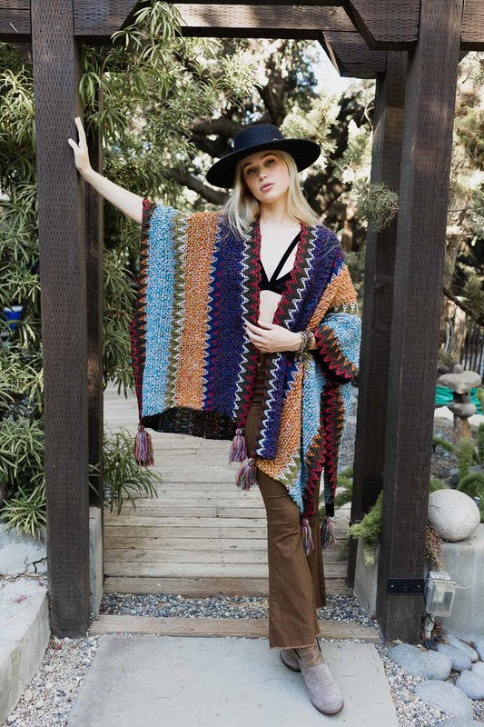 Colorful Crochet Patterned Ruana