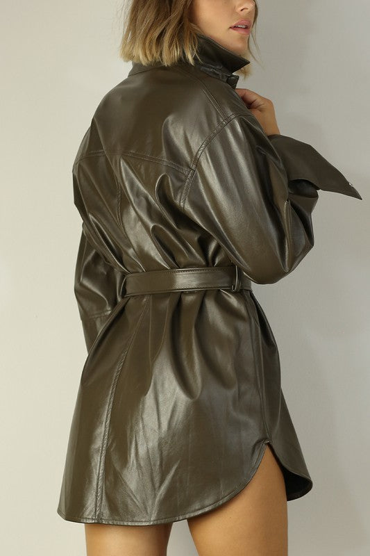 FAUX LEATHER BELT DRESS