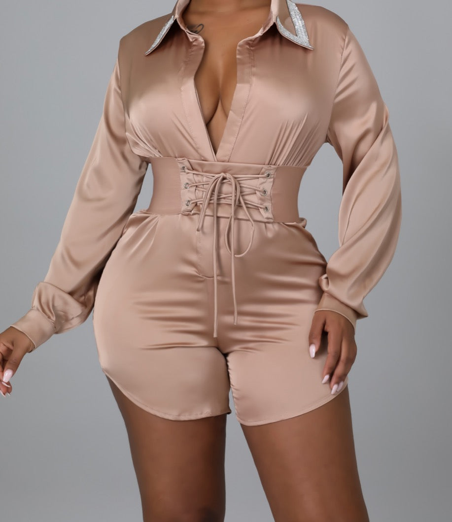 Satin belt romper