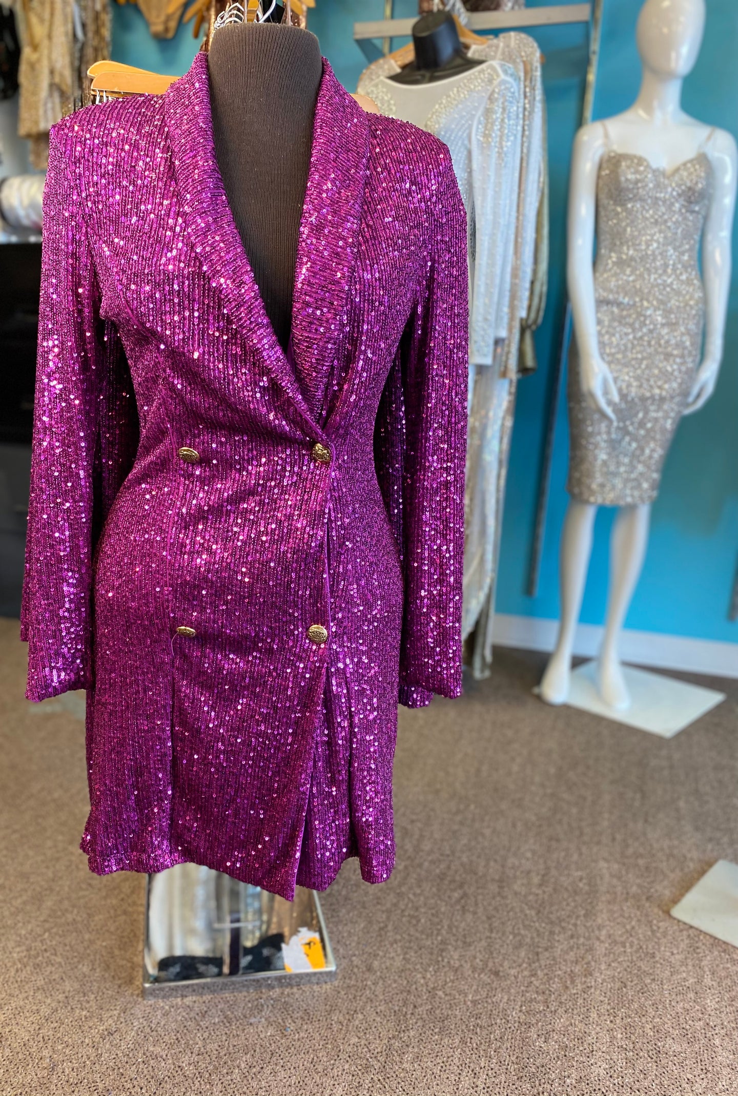 Long Sleeve Double Breasted Sequin Dress