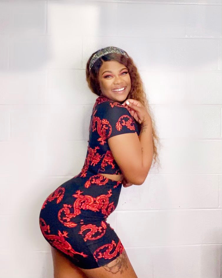Dragon Print Mini Skirt Set