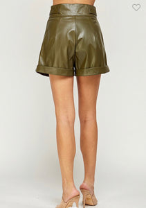 Nude and Olive Leather Shorts