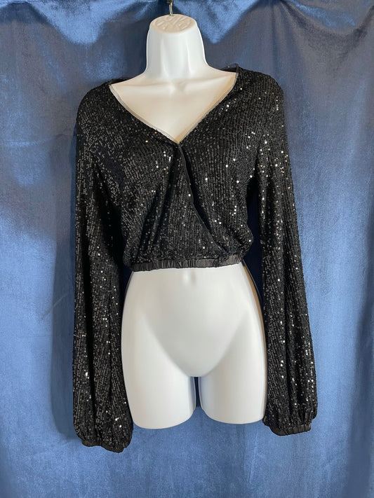 Long sleeve sequin crop