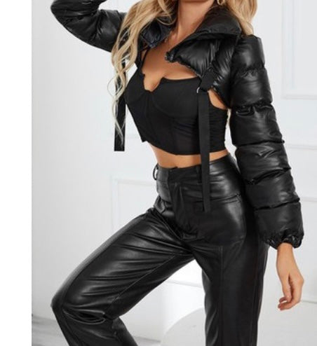 Zippered High Collar Crop Jacket