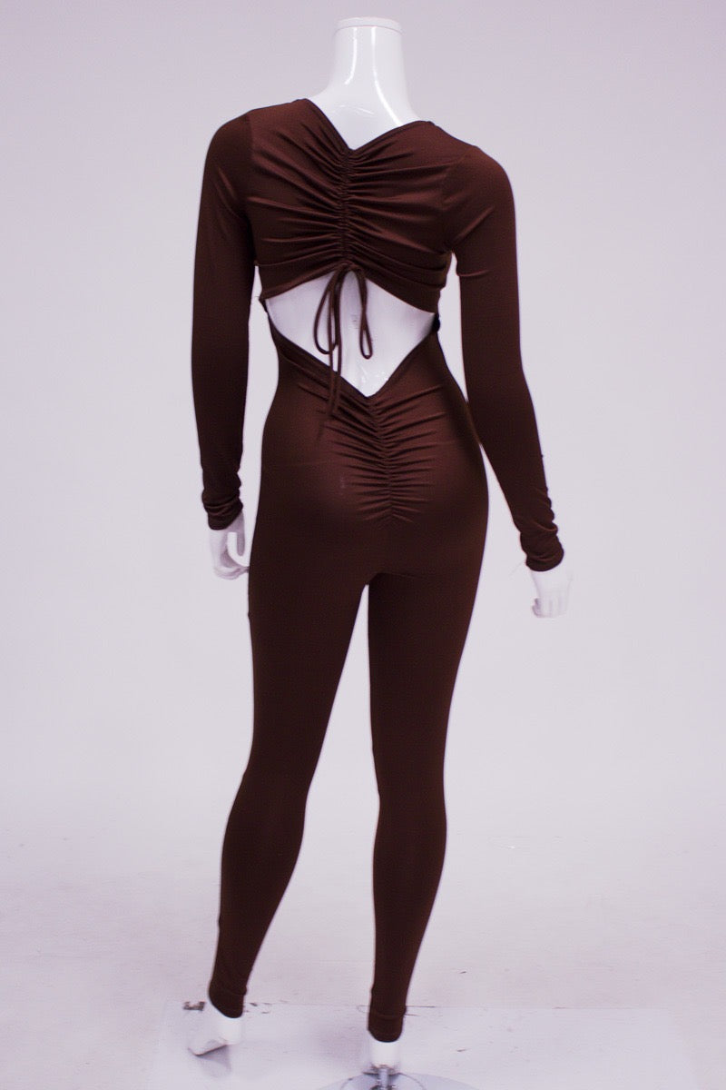 Brown Open-Back Jumpsuit