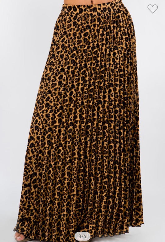 Leopard Pleated Skirt